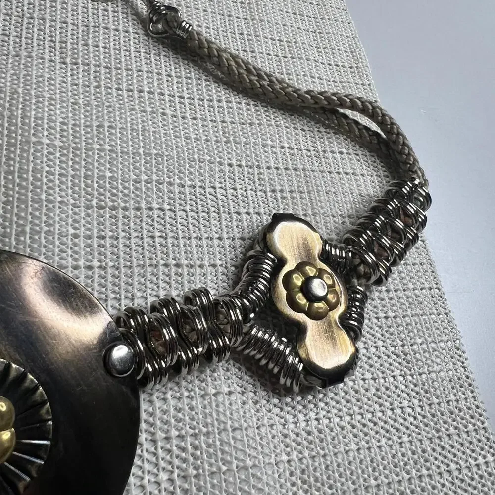 80s Vintage Boho Rope & Metal Decorative Belt‎ Faux Horn Medallion